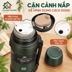 Bình Nước Giữ Nhiệt Gia Dụng Xứ Nghệ KD-938 Inox 304 Dung Tích 2L Quai Xách Tiện Lợi