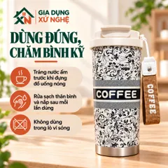 Ly giữ nhiệt Coffee Cup 530ml inox 316 Gia Dụng Xứ Nghệ quai xách kèm ống hút tiện dụng