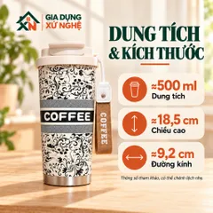 Ly giữ nhiệt Coffee Cup 530ml inox 316 Gia Dụng Xứ Nghệ quai xách kèm ống hút tiện dụng