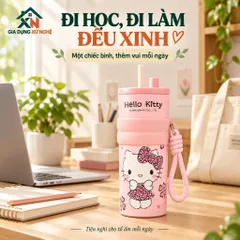 Bình giữ nhiệt 710ml Gia Dụng Xứ Nghệ inox 304 hoạ tiết dễ thương có quai xách tiện lợi