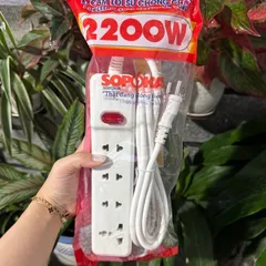 Ổ cắm 3 4 5 6 lỗ 2200W Sopoka dây dài 2.5M / 4.5M có công tắc bấm kiêm đèn báo