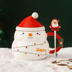 Cốc ly sứ hộp qùa  Merry Christmas nắp sứ hình mũ kèm thìa dung tích 480ml đựng trà,sữa, nước, cafe, quà tặng-Cốc Cốc 850547
