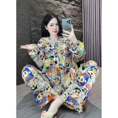 Bộ Đồ Ngủ Tole Tay Dài Quần Dài Nữ Cổ Lá Sen mặc nhà tiếp khách ngày tết – Vải Mát, Mặc Nhà, Đi Chợ Đều Xinh