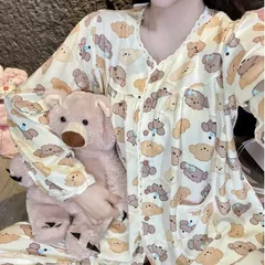 Đồ bộ tole nữ tay dài quần dài dún ngực mặc nhà thoáng mát dễ thương