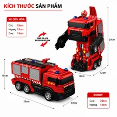 Xe cứu hoả điều khiển biến hình robot , xoay 360 có phun nước , đèn nhạc ,pin sạc,nhựa abs