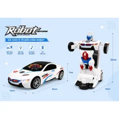 Xe Biến Hình Robot Tự Động Chạy pin có đèn Nhạc ( Pin đi kèm )