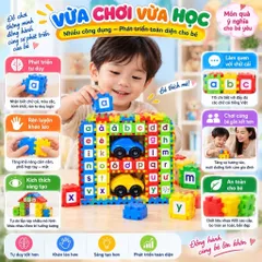 Bộ đồ chơi xếp hình chữ thông minh cho bé, kèm 2 xe oto , đồ chơi trí tuệ