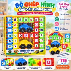 Bộ đồ chơi xếp hình chữ thông minh cho bé, kèm 2 xe oto , đồ chơi trí tuệ
