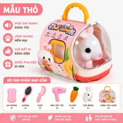 THỎ CƯNG ĐIỆN TỬ KÈM XE ĐỰNG – PHÁT ÂM THANH, BIẾT ĐI, NHIỀU PHỤ KIỆN