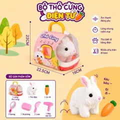 THỎ CƯNG ĐIỆN TỬ KÈM XE ĐỰNG – PHÁT ÂM THANH, BIẾT ĐI, NHIỀU PHỤ KIỆN