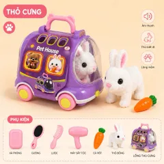 THỎ CƯNG ĐIỆN TỬ KÈM XE ĐỰNG – PHÁT ÂM THANH, BIẾT ĐI, NHIỀU PHỤ KIỆN