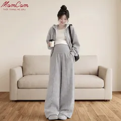 [Mẫu Mới] Quần Bầu Nỉ 2Da - Ống Rộng Dáng Suông Vải L1 - Dày Ấm Có Đáp Bụng Chun Điều Chỉnh Size