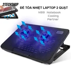 Quạt Làm Mát Laptop N99 2 Fan Lớn Hoạt Động Êm Ái, Đế Tản Nhiệt Tương Thích Mọi Dòng Máy Từ 13.3 Đến 17Inch Có Đèn LED
