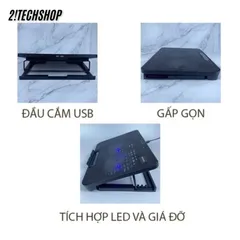 Quạt Làm Mát Laptop N99 2 Fan Lớn Hoạt Động Êm Ái, Đế Tản Nhiệt Tương Thích Mọi Dòng Máy Từ 13.3 Đến 17Inch Có Đèn LED