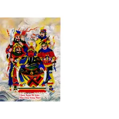 Tranh treo, ảnh thờ Quan Công, Ngũ Công Vương Phật, Độ mạng, Chư Vị 3 ông độ mạng nền xanh 1 , Khung hình cực đẹp