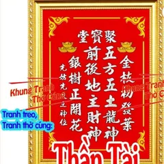 Tranh, bài vị Thần Tài mẫu phú quý tài lộc + gồm Khung + ép plastic đầy đủ kích thước cực đẹp