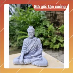Tượng Phật Thích Ca Đá Xám mini 8cm Chất Liệu Bột Đá Tự Nhiên, Tượng Thích Ca Giả Đá terrarium, tượng Bổn Sư