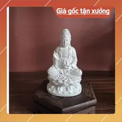 Tượng Quan Âm Bồ Tát Ngồi Đài Sen 11cm Chất Liệu Bột Đá Tự Nhiên, Tượng Quán Âm nhỏ để bàn để xe,