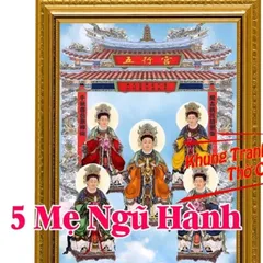 Tranh treo, ảnh thờ NĂM MẸ NGŨ HÀNH nền xanh bền màu + Khung ảnh sáng đẹp kích thước khổ A3, A4, A5 cực đẹp