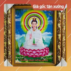 Tranh Quan Âm Bồ Tát Khung Gỗ Đủ Kích Thước Có Đèn Led và Không Đèn.