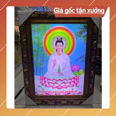 Tranh Quan Âm Bồ Tát Khung Gỗ Đủ Kích Thước Có Đèn Led và Không Đèn.