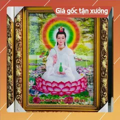 Tranh Quan Âm Bồ Tát Khung Gỗ Đủ Kích Thước Có Đèn Led và Không Đèn.