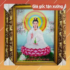 Tranh Quan Âm Bồ Tát Khung Gỗ Đủ Kích Thước Có Đèn Led và Không Đèn.