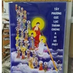 TRANH CUỘN  40CM X 60CM HÌNH PHẬT THÍCH CA, QUAN ÂM, A DI ĐÀ VÀ BẢN ĐỒ MƯỜI  PHƯƠNG PHÁP GIỚI