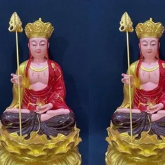 Tượng Địa Tạng Vương Bồ Tát Ngồi 30cm Áo Đỏ Sen Vàng cực đẹp