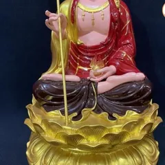 Tượng Địa Tạng Vương Bồ Tát Ngồi 30cm Áo Đỏ Sen Vàng cực đẹp