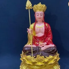 Tượng Địa Tạng Vương Bồ Tát Ngồi 30cm Áo Đỏ Sen Vàng cực đẹp