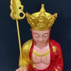 Tượng Địa Tạng Vương Bồ Tát Ngồi 30cm Áo Đỏ Sen Vàng cực đẹp