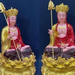 Tượng Địa Tạng Vương Bồ Tát Ngồi 30cm Áo Đỏ Sen Vàng cực đẹp