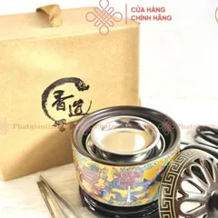 Lư Điện Xông Trầm Cao Cấp Nhiều Họa Tiết Có Đôn Gỗ (Tặng Kèm 50g Bột xông) - Cửa Hàng Phật Giáo DƯƠNG KHOA 852996