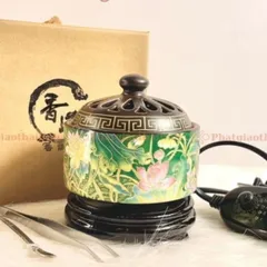 Lư Điện Xông Trầm Cao Cấp Nhiều Họa Tiết Có Đôn Gỗ (Tặng Kèm 50g Bột xông) - Cửa Hàng Phật Giáo DƯƠNG KHOA 852996