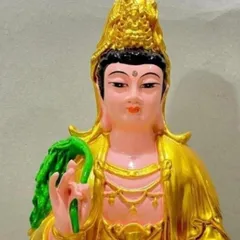 Tượng Quan Âm Màu Vàng Liễu Xanh Ngồi 30cm cực đẹp