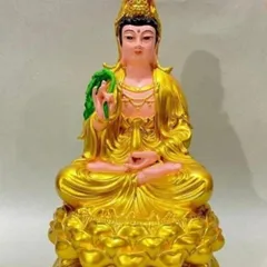 Tượng Quan Âm Màu Vàng Liễu Xanh Ngồi 30cm cực đẹp