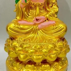 Tượng Quan Âm Màu Vàng Liễu Xanh Ngồi 30cm cực đẹp