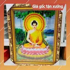 Tranh Phật Bổn Sư Thích Ca Khung Gỗ Đủ Kích Thước Có Đèn Led và Không Led.