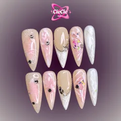 Nailbox Thiết Kế Nude Vẽ Art Trắng Hồng Đính Đá Sang Chảnh [Cie-12]