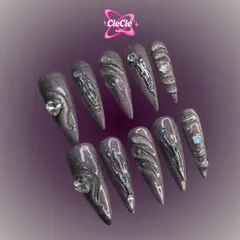 Nailbox Thiết Kế Mắt Mèo Tím Khói - Móng Giả Wave Gel Nổi Đính Đá Màu [Cie-17]