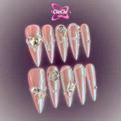 Nailbox Thiết Kế Tráng Gương Nền Nude Cam Đính Đá Khối Sang Trọng [Cie-13]