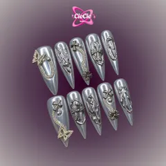 Nailbox Thiết Kế Tráng Gương Bạc Đính Charm 3D Xích Vẽ Nổi Gothic Cá Tính [Cie-09]