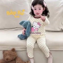 Bộ Dài Tay Hello Kitty Cho Bé Gái, Đồ Bộ Thu Đông Bé 7-14kg Bắp Bơ Kid