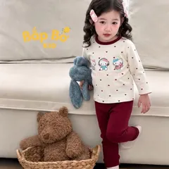 Bộ Dài Tay Hello Kitty Cho Bé Gái, Đồ Bộ Thu Đông Bé 7-14kg Bắp Bơ Kid