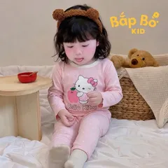 Bộ Dài Tay Hello Kitty Cho Bé Gái, Đồ Bộ Thu Đông Bé 7-14kg Bắp Bơ Kid