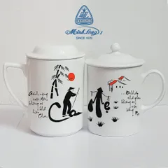 Ly cốc sứ có nắp in chữ thư pháp Cha Mẹ gốm sứ cao cấp Minh Long, quà tặng Vu Lan