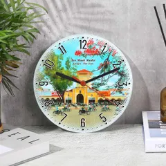 Đồng hồ decor để bàn hoặc treo tường bẳng thủy tinh tròn 20cm in tranh vẽ thắng cảnh quê hương Việt Nam