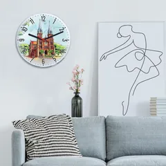 Đồng hồ decor để bàn hoặc treo tường bẳng thủy tinh tròn 20cm in tranh vẽ thắng cảnh quê hương Việt Nam