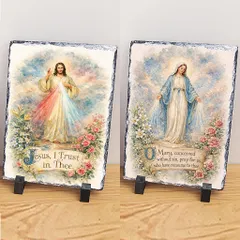 Quà tặng Công Giáo hình Chúa Giêsu và Đức Mẹ Maria vẽ màu nước in trên đá tự nhiên